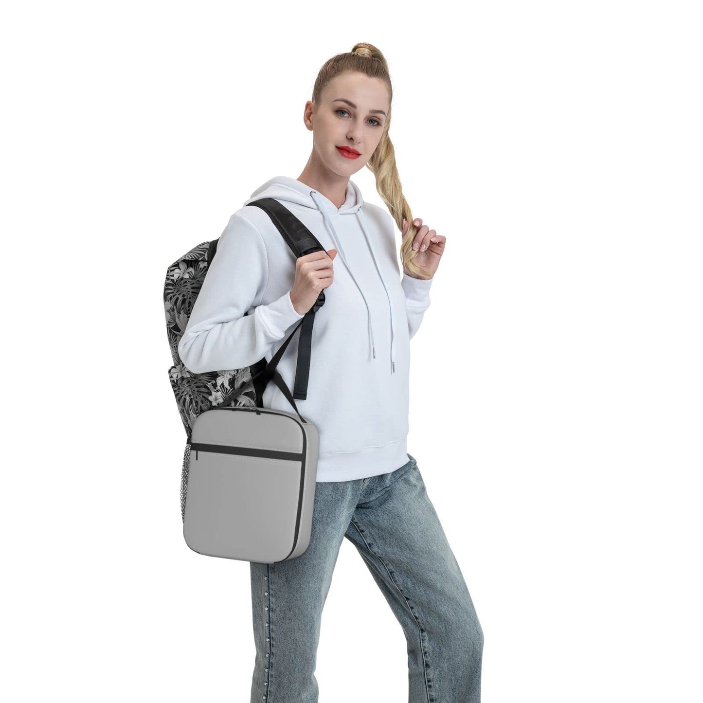 Lhdlnn Gray Lunch Bag Women Men Insulated Grey Lunch Box Reusable Large Cooler Tote Adults with Bottle Holder for Work Office Picnic