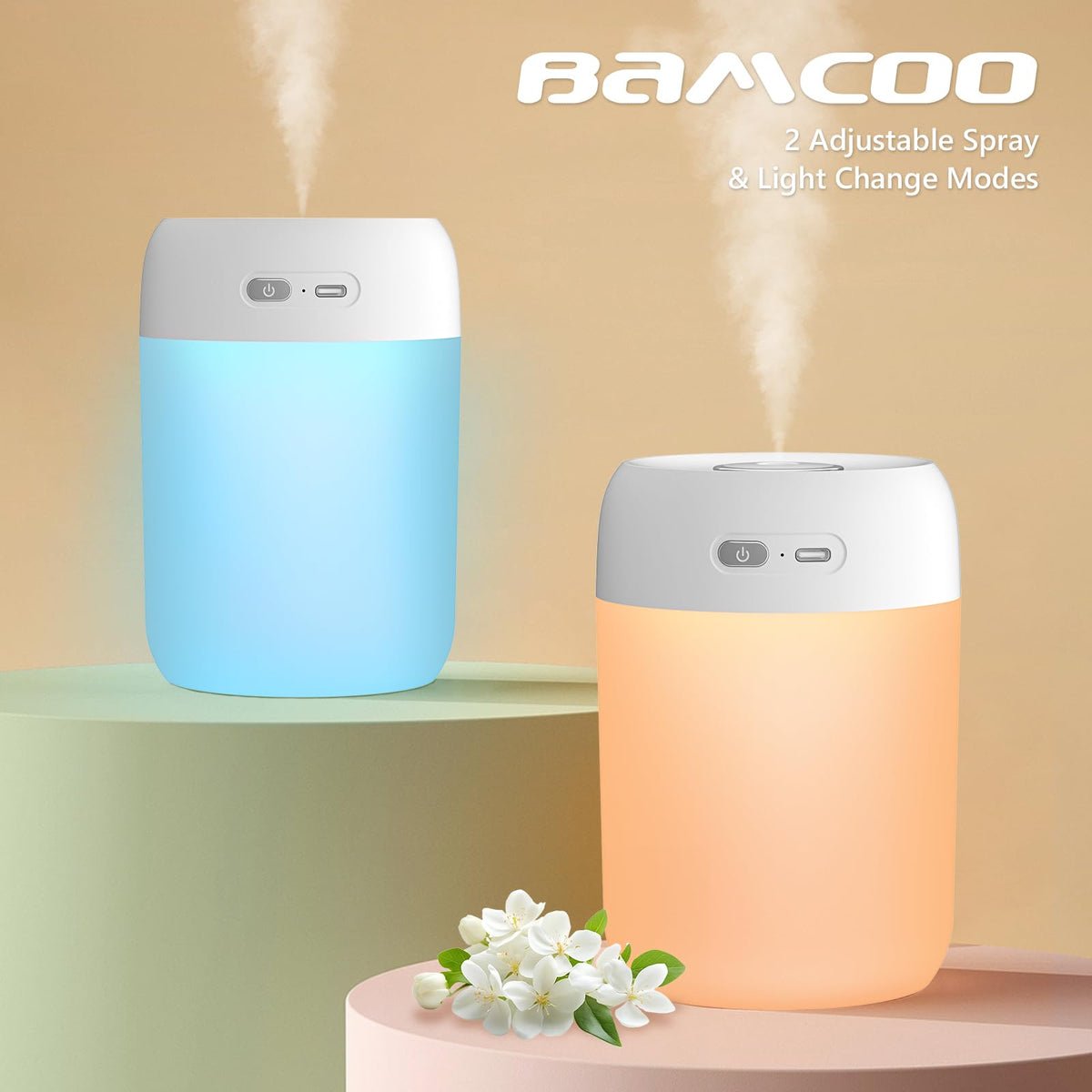 BAMCOO Portable Small Humidifier, 650ml Colorful Mini Humidifier for Bedroom, Office Desktop, Baby Room, Plants, Cool Mist Humidifiers(White)