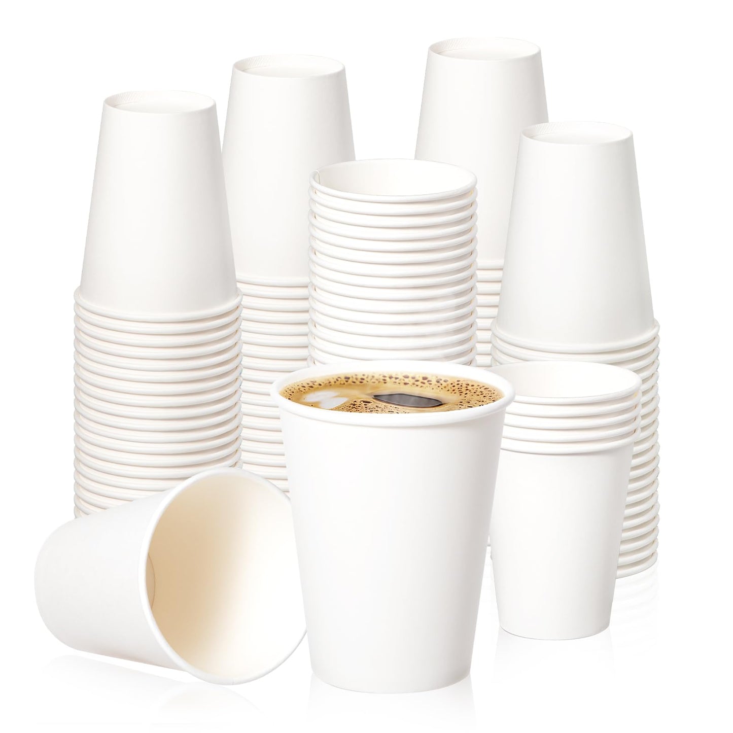 Fit Meal Prep 100 Pack 12 oz Disposable Paper Coffee Cups, Premium Hot Cups for Hot/Cold Beverage, Durable Thickened White Paper Cup Bulk for Party, Office, Bussines, Cafes, Bistros, Daily Use