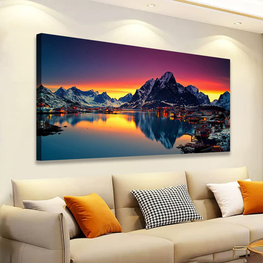 Nature Wall Art Colorful Lake Mountain Picture Canvas Prints Poster Landscape Painting for Bedroom Kitchen Living room Office Wall Decor Home Decorations Modern Artwork Picture Frame 20x40inch