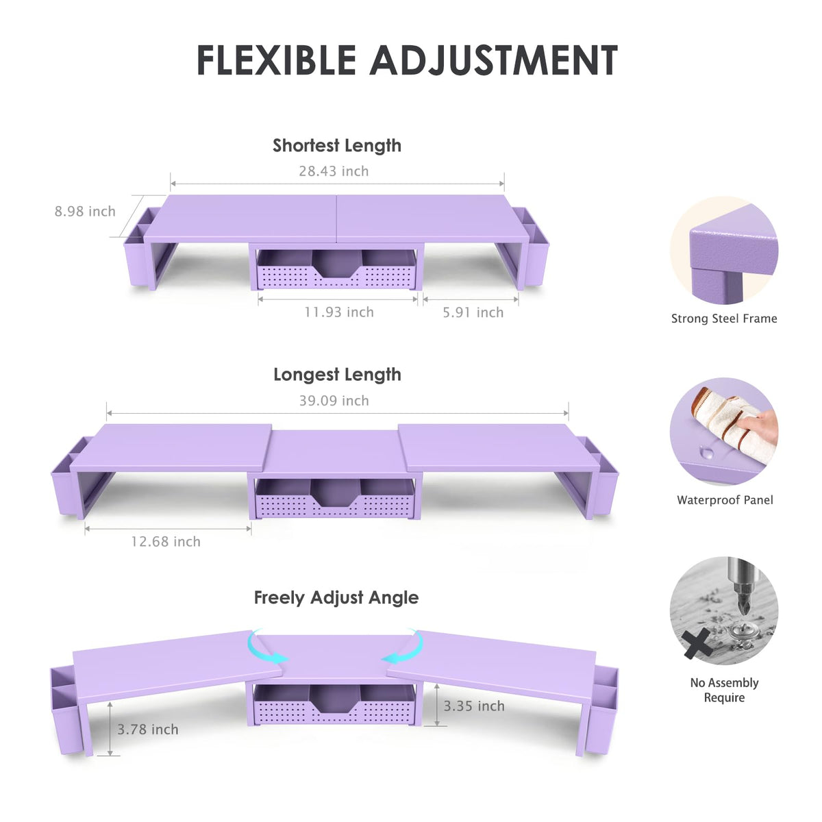 OPNICE Desk Organizers and Accessories, Dual Computer Monitor Stand Riser with Drawer and 2 Pen Holders, Office Desk Accessories, Workspace Desktop Organization for Office Supplies (Purple Metal )