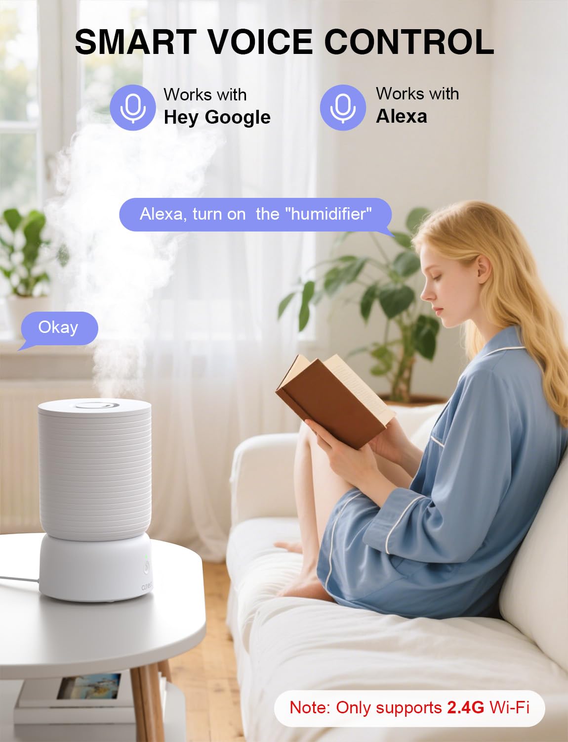 CLEVAST Humidifiers for Bedroom - Smart 1 Gal Cool Mist Top Fill Humidifier with Essential Oil Diffuser, Quiet Operation for Baby Nursery, Home, Office, Room, Compatible with Alexa/Google Assistant