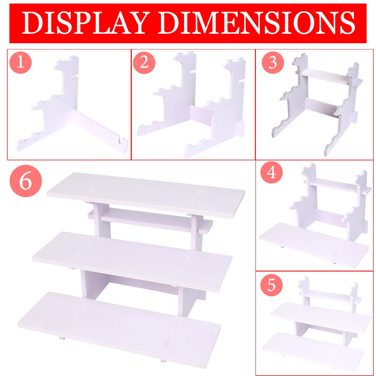 HAOWUJIN 3 Tier Staight Retail Display Racks Portable Product Shelves, White Store Retail Display Stand, Cupcake Stand, Candle Tumbler Display Rack for Craft Shows, Trade Shows, Farmers Market