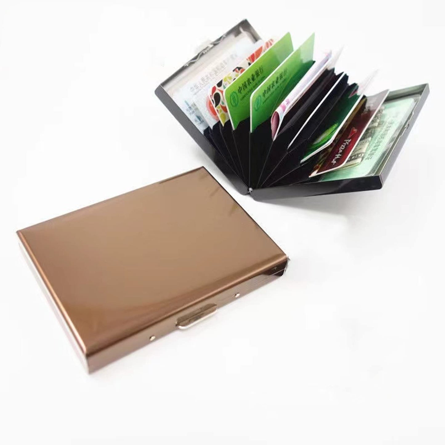 YJHWLF RFID BlockingStainless Steel Credit Card Holder, Men Women Metal Slim Wallet For Driver's License, ID Cards, Credit Cards, Or Business Cards (Rose gold 10 grid)