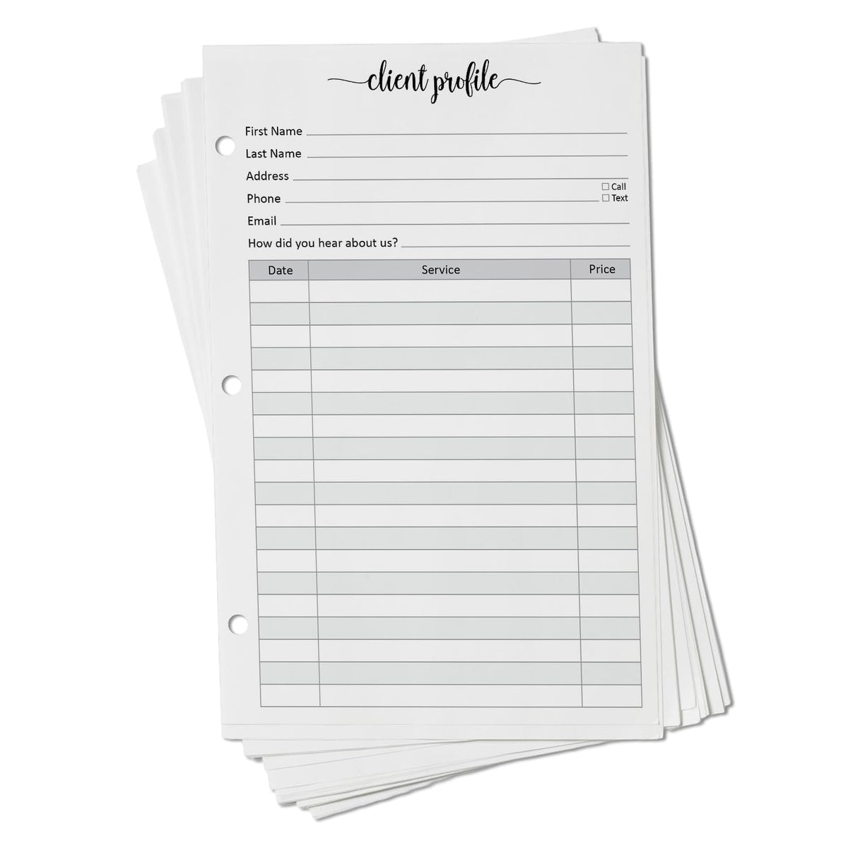 321Done Client Profile Cards, Made in USA - 5.5x 8.5, Customer Information Form, Three Ring Binder Insert Sheets for Small Business, Salon, Spa, Hairdresser, Stylist, Nail Salons Supplies - 50-Pack