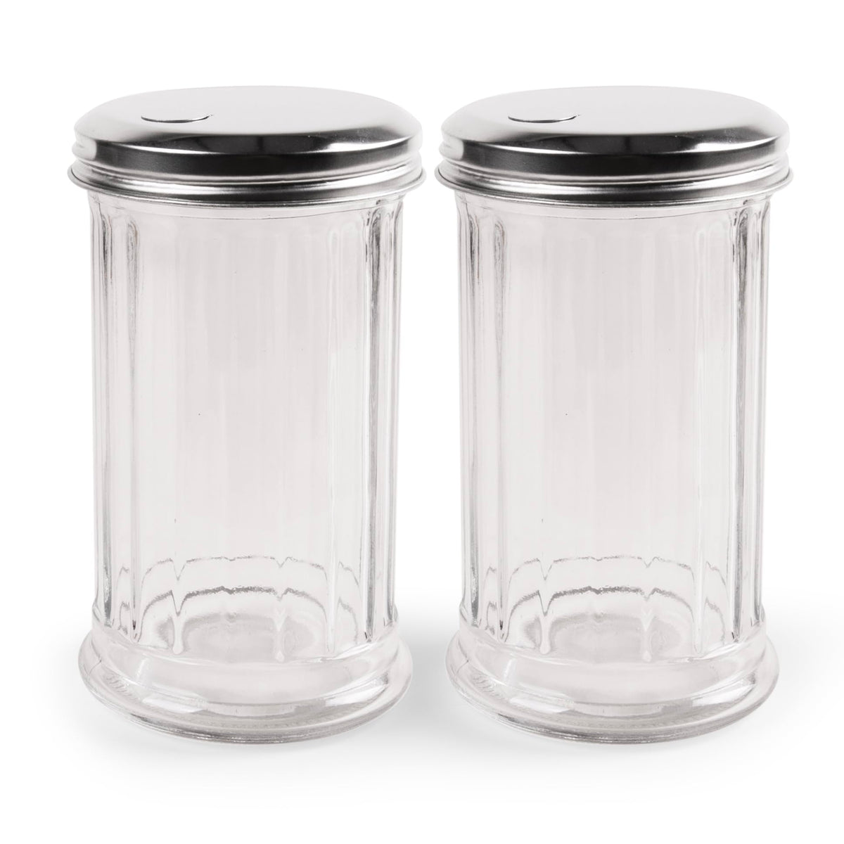 2 Pack Salt Sugar Shaker dispenser - Powder Sugar Dispenser Canisters - Glass Sugar Container with lid - Spice, Cinnamon, Baking Soda, Pourer Bottle Jar holder for Coffee Bar or Kitchen Countertop