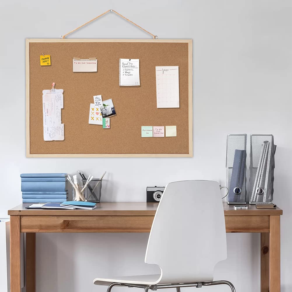 20” x 28” Cork Boards for Walls with Wooden Frame 1pack, Whiteboard and Cork Board Combo Double Sided Office Board for Wall Organizer, Bulletins Board Hanging Pin Board for School Home Office