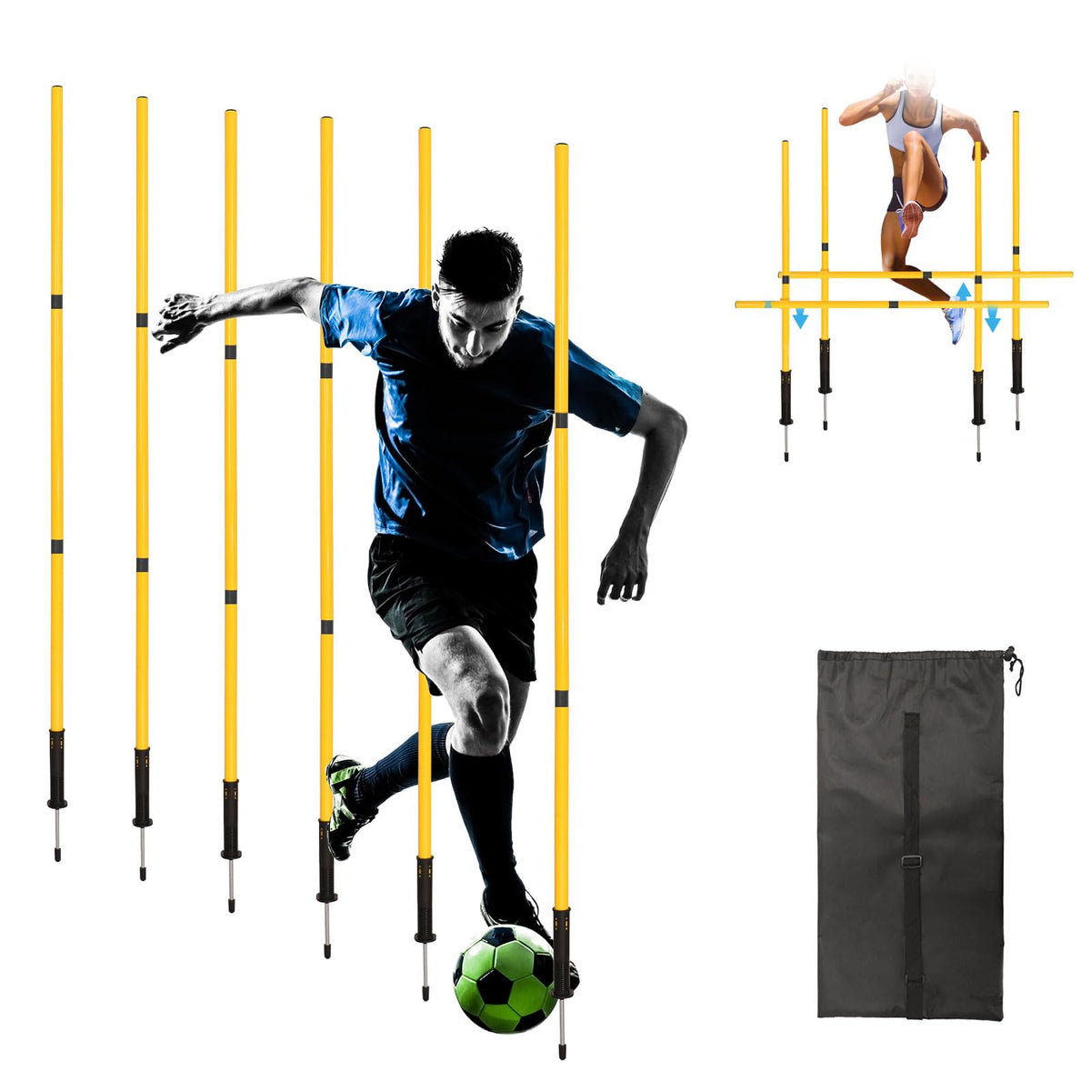 LTTGX Soccer Agility Training Poles Set: Football Speed Training Equipment with 6Soccer Agility Poles Adjustable Height Hurdles for Basketball Athletes Youth