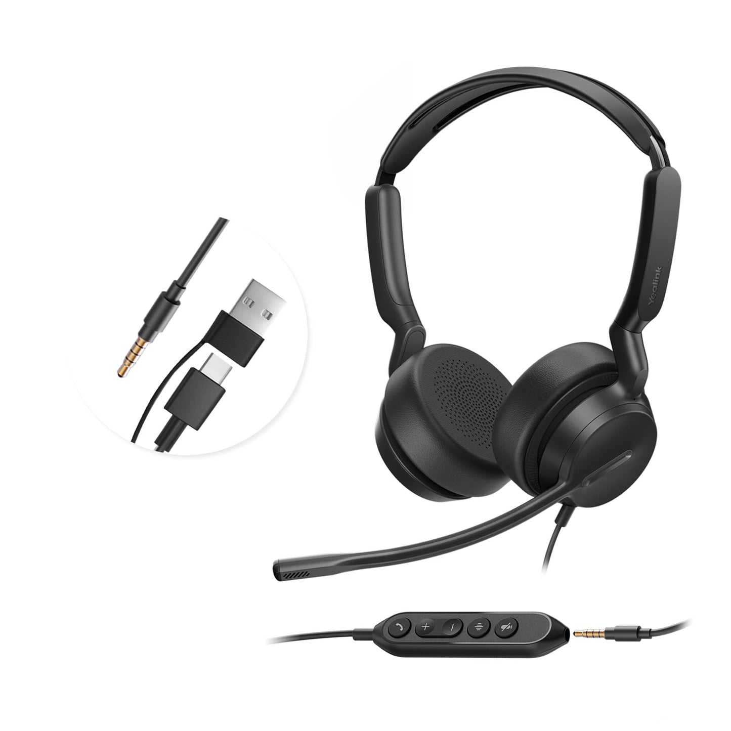 Yealink UH42 SE Wired Headset with Mic, USB-A/C & 3.5MM Stereo Computer Headsets with Noise Cancelling Microphone for PC, Laptop, 7ft Cable in-Line Control Headphones Work with Teams, Zoom, UC