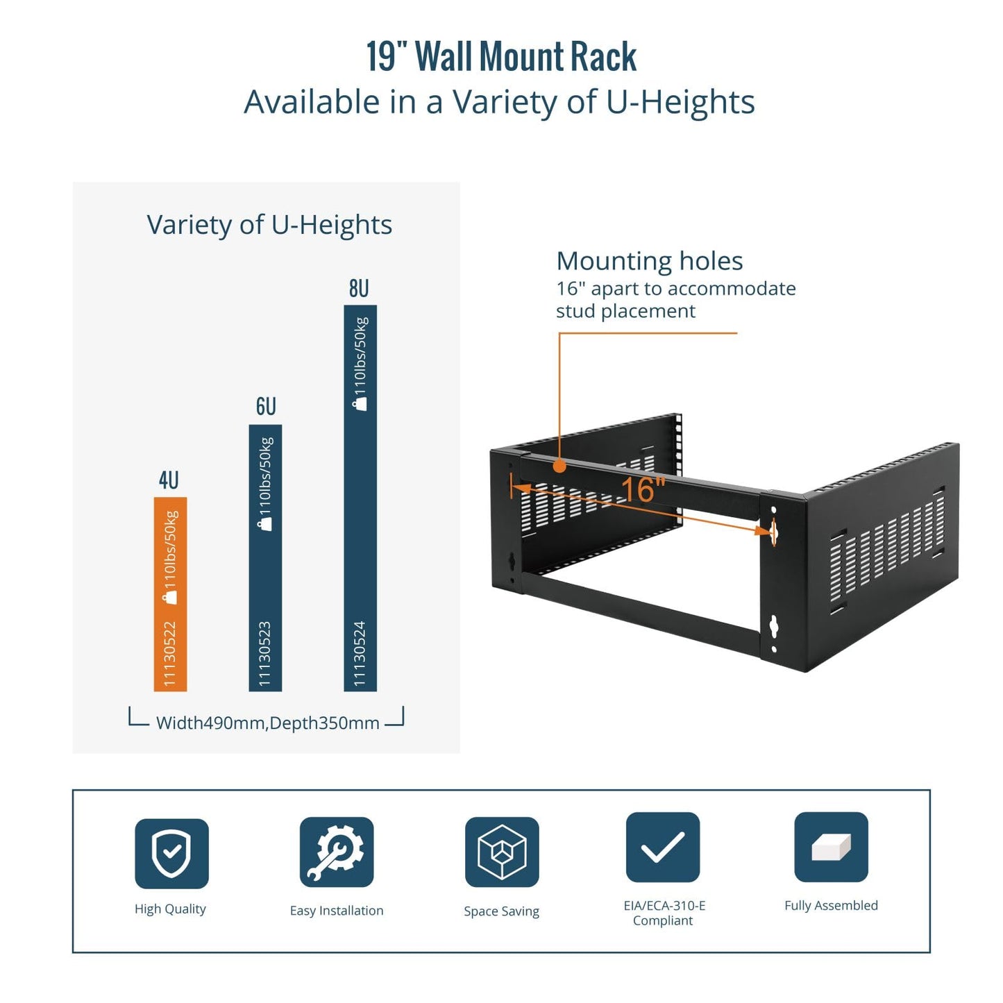 Tecmojo 4U Wall Mount Rack,4U Rack 14 inch Depth,19" Network Rack for Shallow Server and IT Equipment, Network Switches,Patch Panel Bracket,110lbs(50kg) Weight Capacity,Black