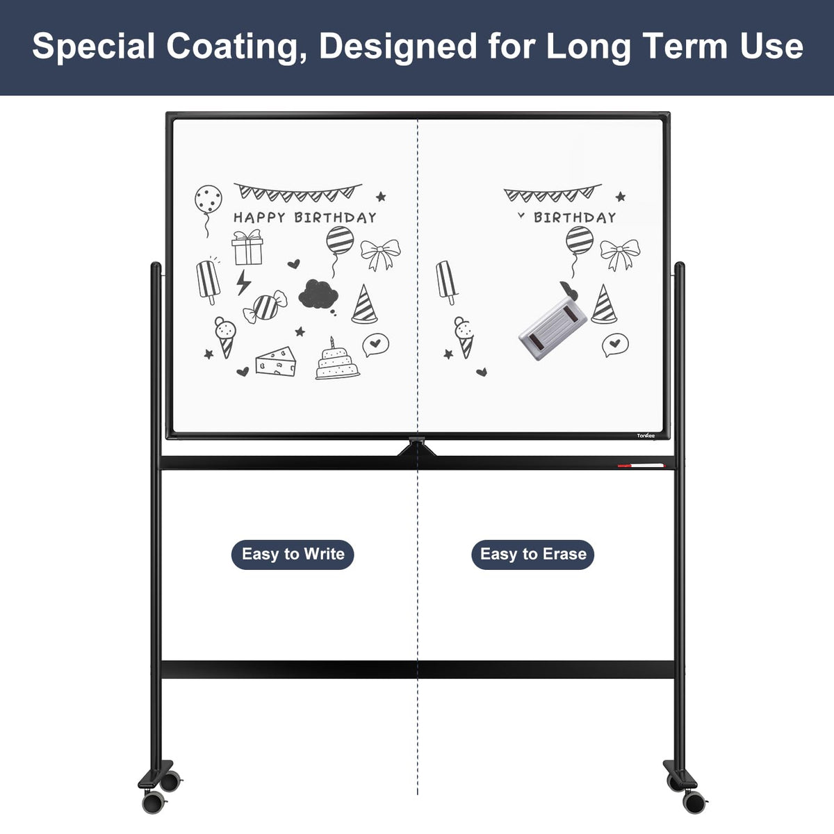 Dry Erase Whiteboard Easel on Wheels - TANKEE 48" x 32" Large Double Sided Mobile Whiteboard, Reversible Magnetic Rolling White Board for Home Office Classroom, Flip Chart Holders and Paper Pad
