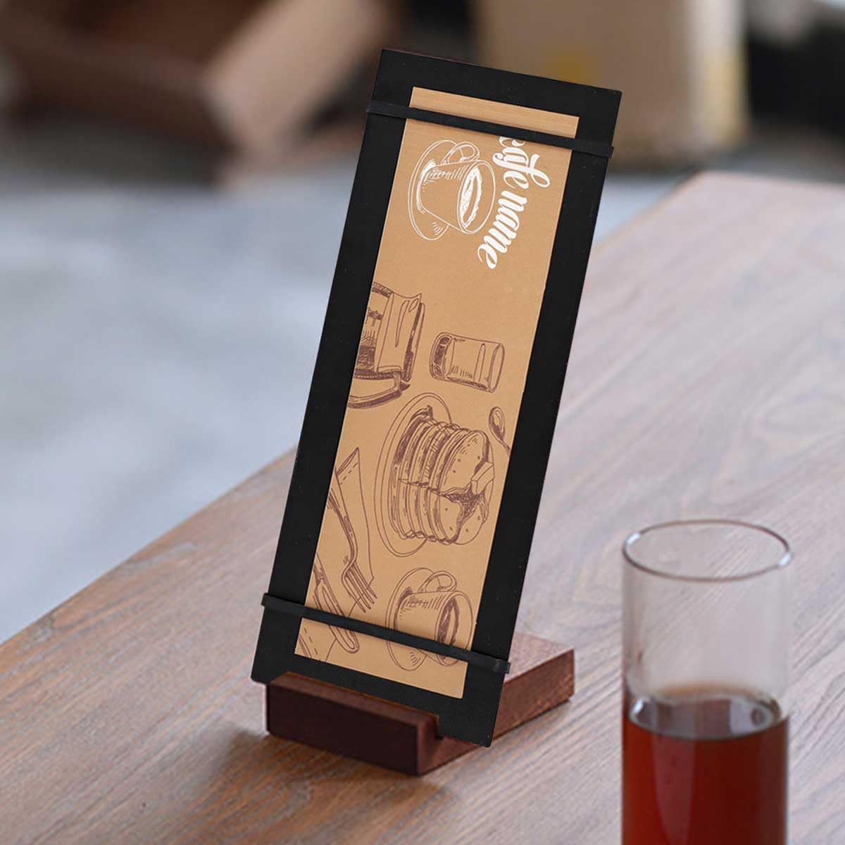 LZMS 4 Pcs 4 1/2" x 12 1/2" Black Wood Color Clipboards - Menu Holder - Check Presenter with Straps - for Pocket Sized Notepads
