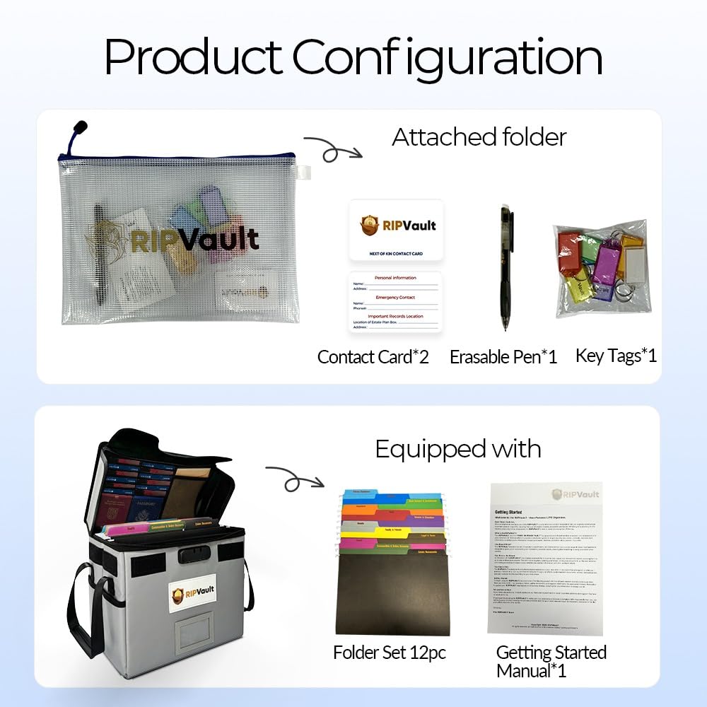 RIP VAULT End of Life Organization System - Fireproof Storage Box for Important Documents - Estate Planning Tool with Pre-labeled File Organizer Folders | All-in-one Solution - Rated Up to 1200°F