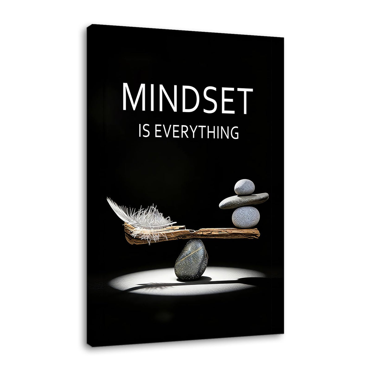 YSPCSUN Mindset Is Everything Wall Art Motivational Quotes Canvas Pictures Large Inspirational Posters For Living Room Framed Zen Balance Stones And Feather Office Decor Artwork 36x24 Inch