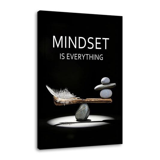 YSPCSUN Mindset Is Everything Wall Art Motivational Quotes Canvas Pictures Large Inspirational Posters For Living Room Framed Zen Balance Stones And Feather Office Decor Artwork 36x24 Inch