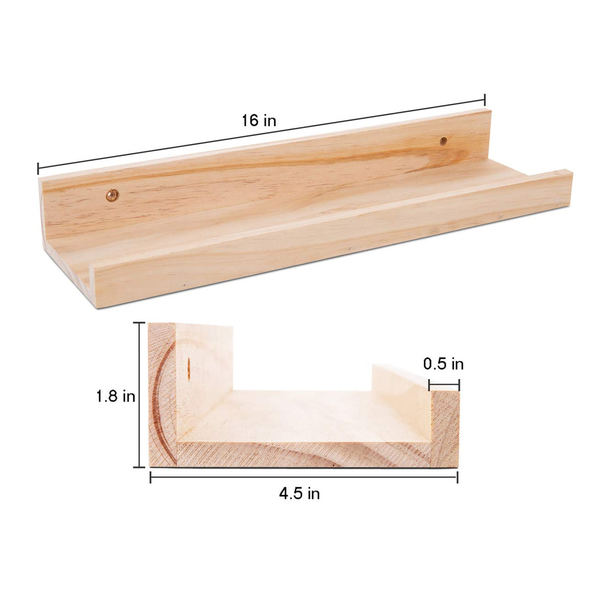 AZSKY Picture Ledge Shelf, Small Floating Shelves Set of 2, 16 Inches Nursery Book Shelves for Storage, Bookshelf Wall Mounted for Living Room Bedroom Decor Books Photo Frames,Natural