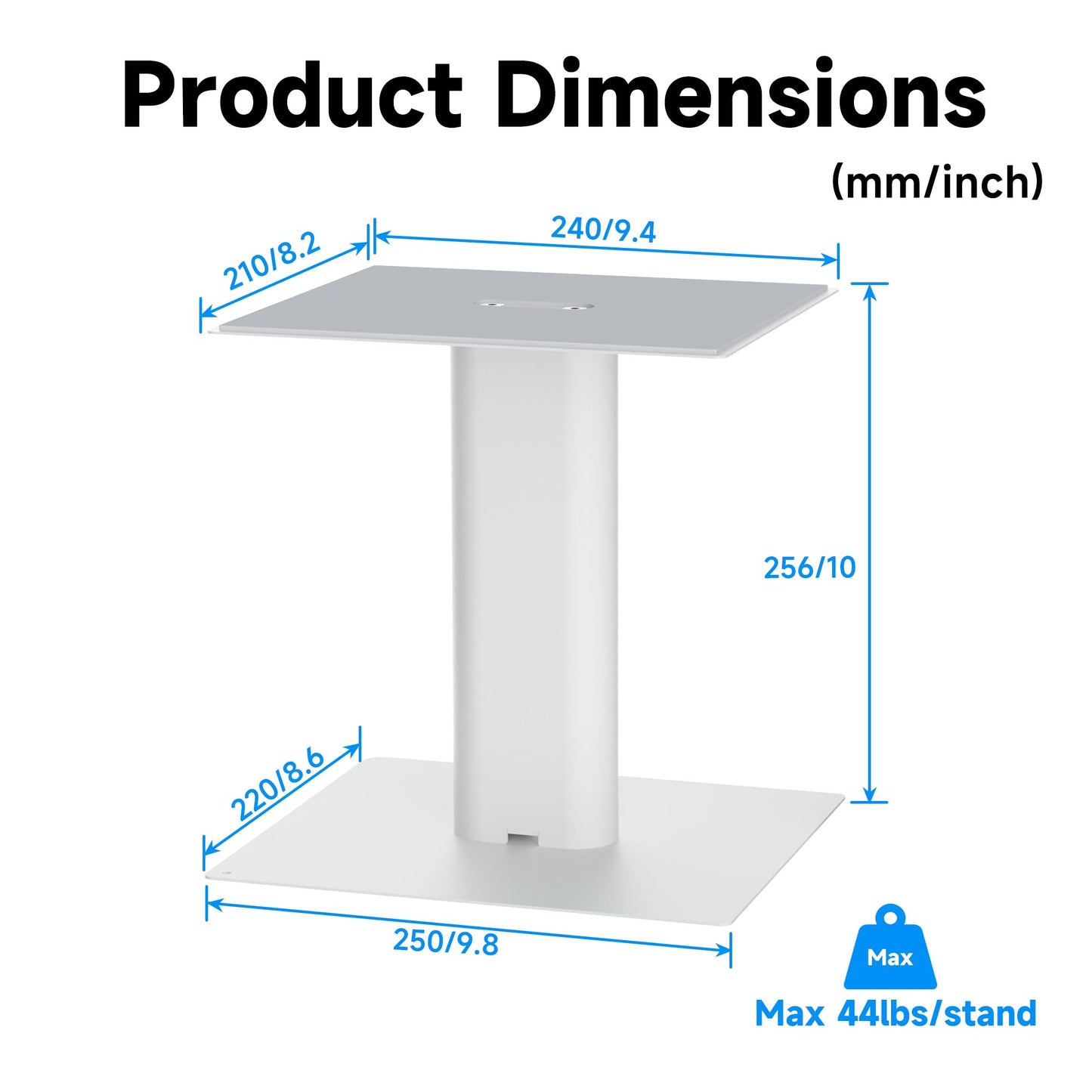 Suptek 9.4 x 8.2" Desktop Speaker Stands – Pair for Bookshelf & Desktop Speakers – 10" Height – Sturdy Base for Studio Monitors, PC, Gaming & Home Audio, White, SDM003LW