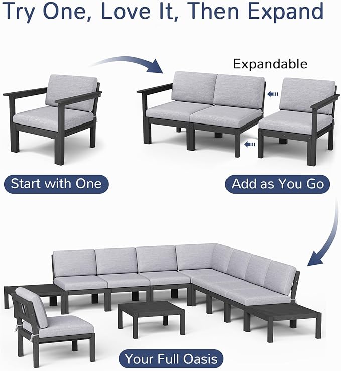 Stoog 8-Piece Patio Sectional Sofa Set, L-Shaped Modular Outdoor Furniture Set