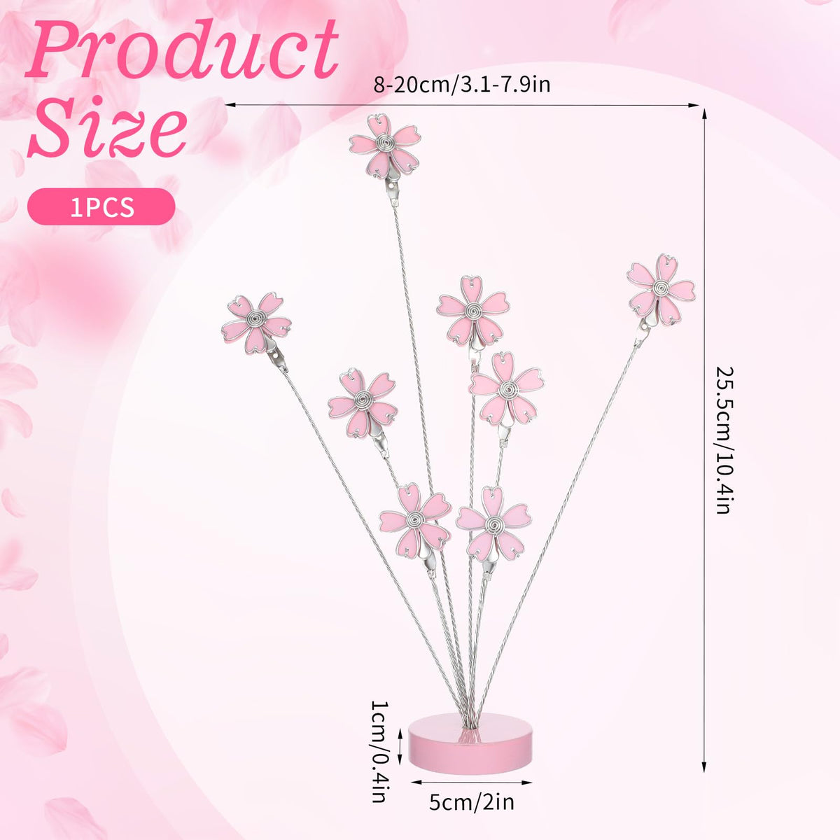 8 Branch Photo Tree Holder, Pink Cherry Blossom Gift Card Display Stand with Clips for Pictures, Memo Notes, Office Home Desk Décor