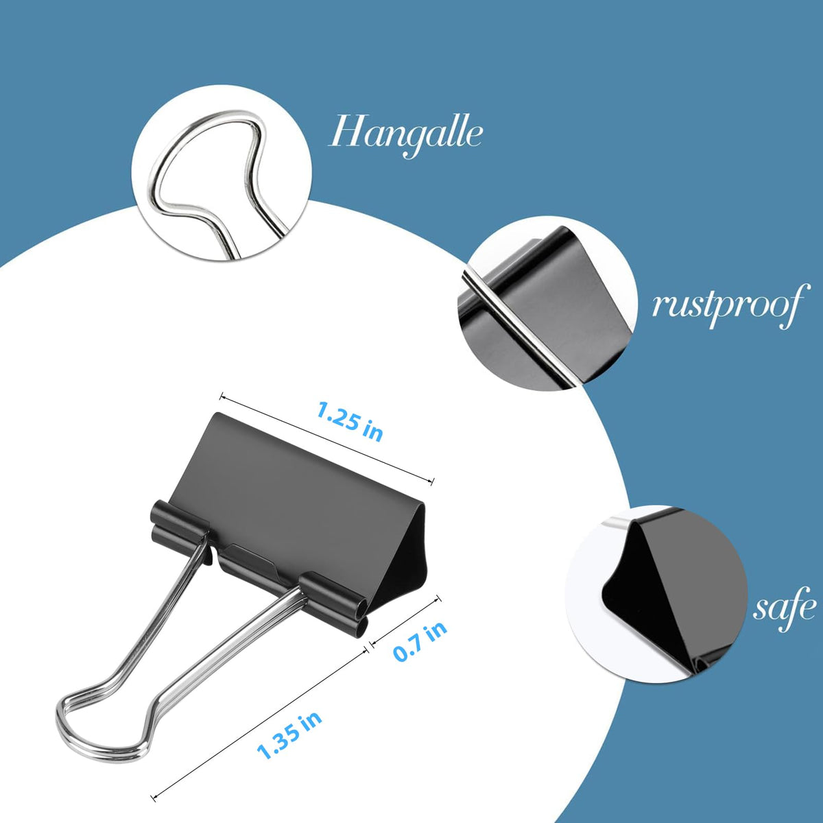 Ufmarine Medium Binder Clips 1.25 inch Length, (144 Pcs) Medium Paper Clips for Office Supplies
