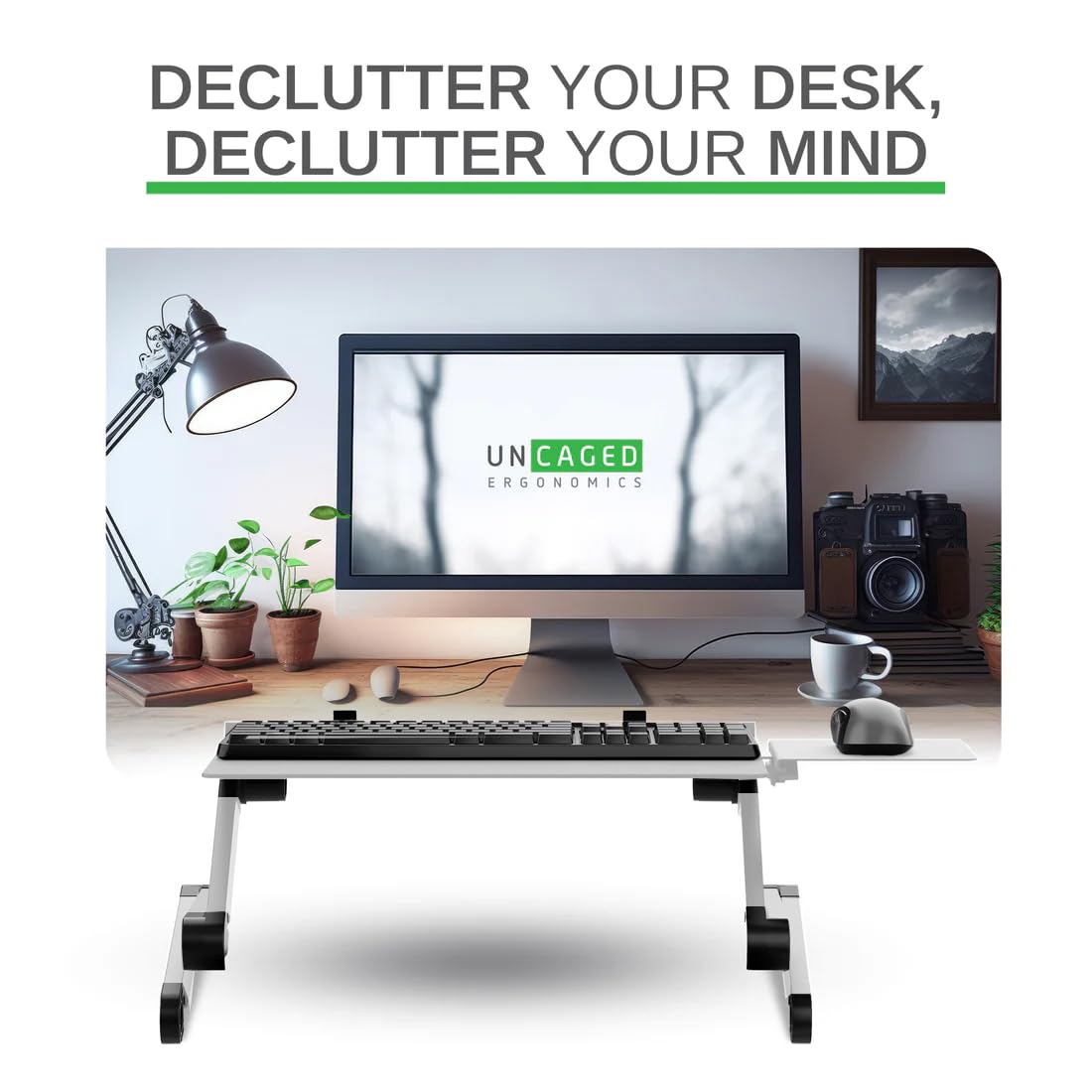 Uncaged Ergonomics Adjustable Keyboard Tray, Silver, Keyboard Tray, Ergonomic, Wrist Support, Portable, Universal, Aluminum