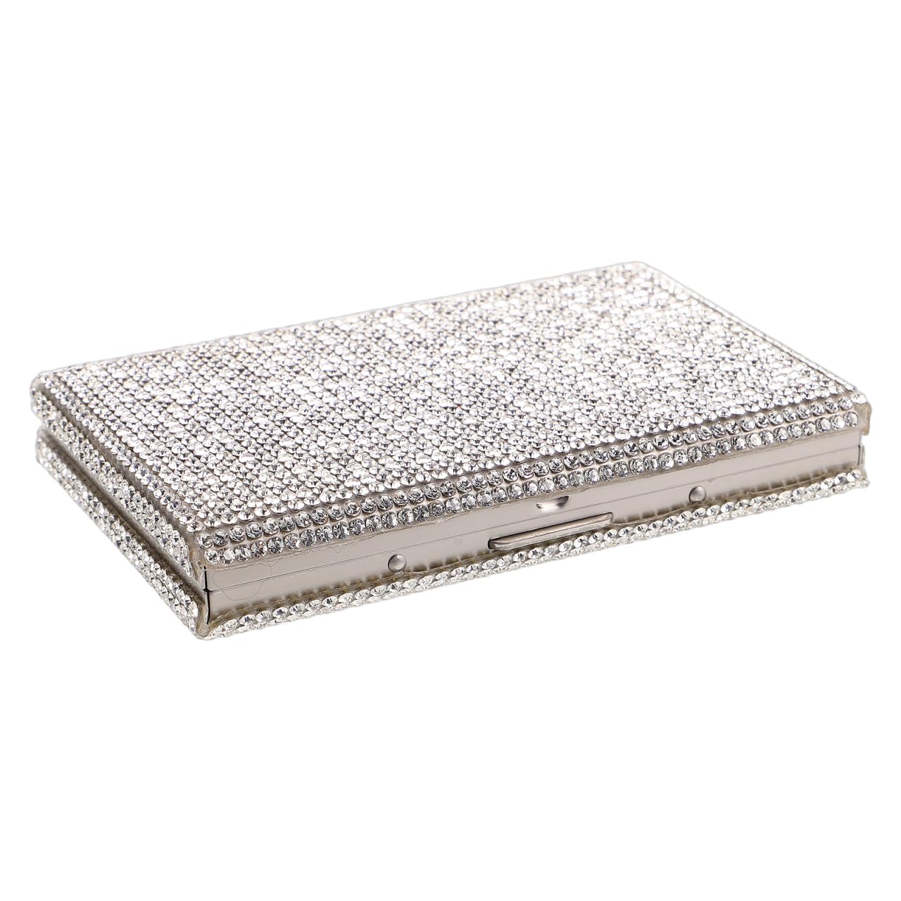 TEHAUX Rhinestone Business Card Holder for Women - Bling Metal Credit Card Case with Accordion Slots - Fancy Sparkly Diamond Organizer for Business Networking & Weddings - Silver Aluminum