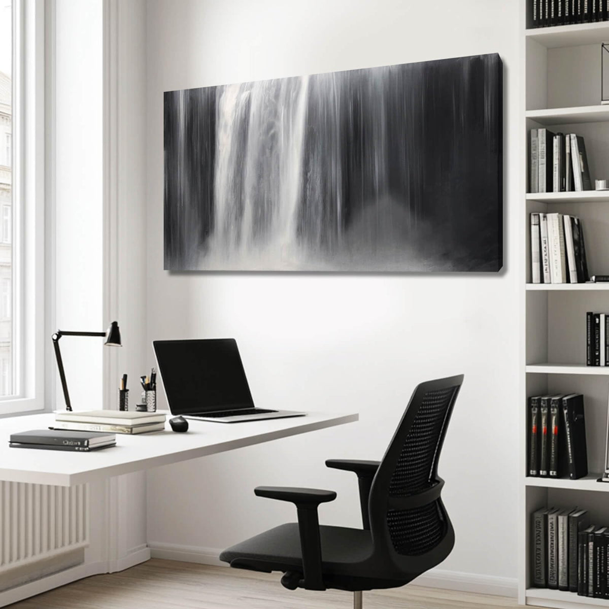 Artexist Abstract Waterfall Picture Living Room Decor Abstract Wall Art Black and White Artwork Modern Office Home Decor 20X40 Inch