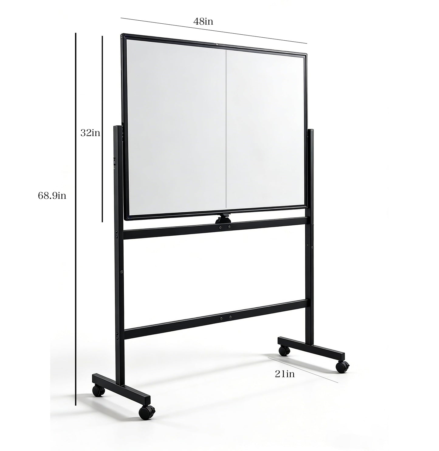 Whiteboard on Wheels, 48" x 32" Double-Sided Mobile White Board with Stand, 4' x 2.6' Portable Standing Dry Erase Board Easel with Lockable Wheels for Home Office Classroom School, Black