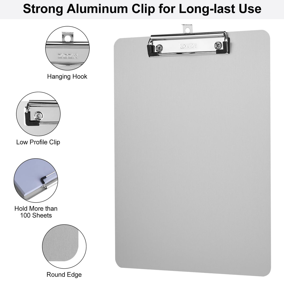 ZCZN Metal Clipboards, 2 Pack Heavy Duty Aluminum Clipboards 12 x 9 Inches, A4 Letter Sizer Document Holder with Low Profile Clip, Suitable for School, Office, Jobsite or Medical Staff, Silver