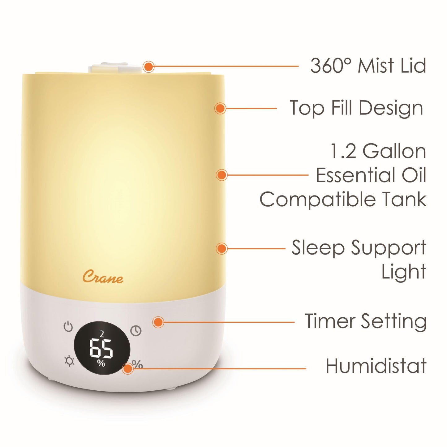 Crane Ultra-Quiet 3-in-1 Humidifier, Essential Oil Aroma Diffuser & Soothing Sleep Light - Compact 1.2 Gallon Capacity with Adjustable Night Light & Fragrance Tray - Ideal for Bedroom and Office