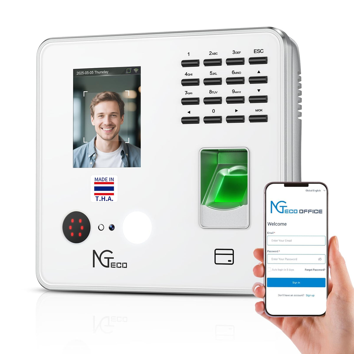 NGTeco Time Clock Cloud-Based, 4-in-1 Time Clocks for Employees Small Business, 2.4GHz WiFi Remote Control Clock in and Out Machine with Software & App, 10 IC Cards, 0 Monthly Fee