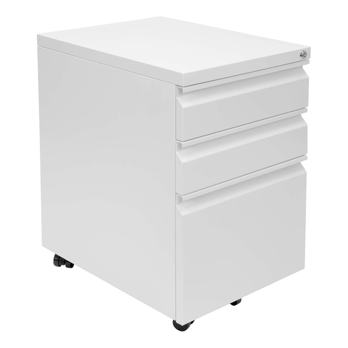 Mount-It! 3 Drawer File Cabinet with Lock and Wheels, Under Desk Storage Filing Pedestal for Home Office, No Assembly Small Rolling File Cabinet for Legal, Letter, and A4 Files in White