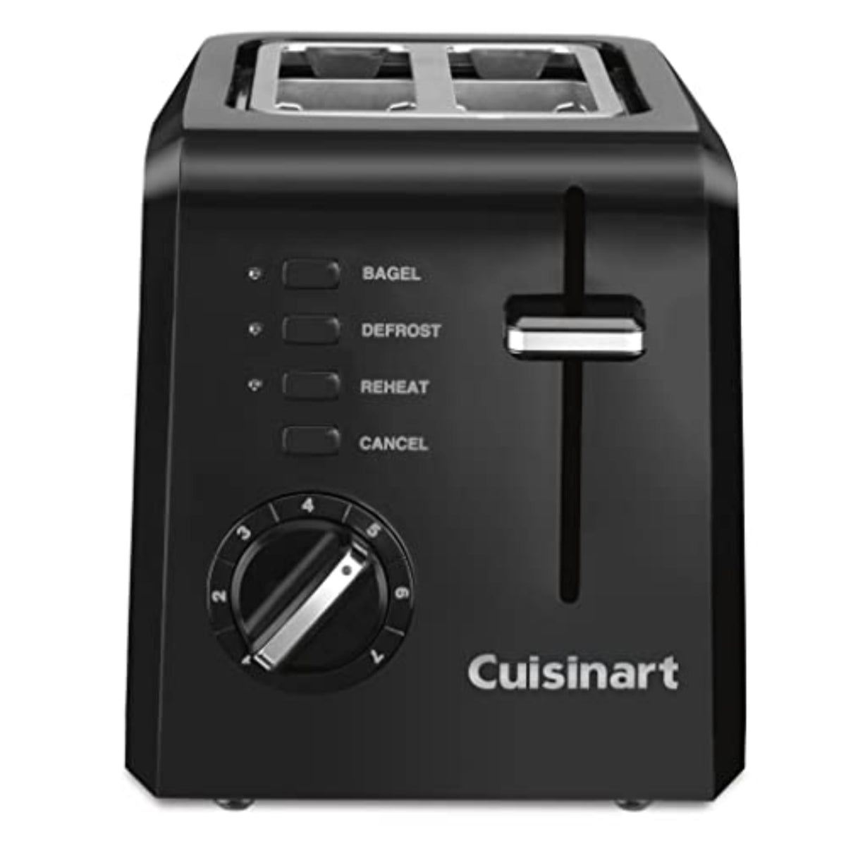 Cuisinart CPT-122BK 2-Slice Compact Plastic Toaster, Slots for Bagels & Bread, 7 Shade Settings, Cancel/Defrost/Reheat Functions, Removable Crumb Tray, Small Kitchen Appliance for Home & Office, Black