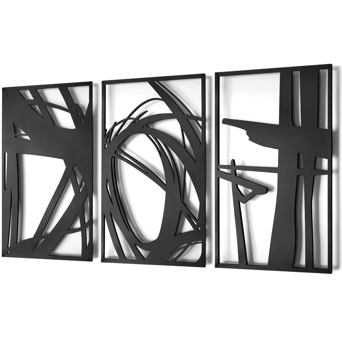 Pinetree Art Abstract Metal Wall Art Decor, 3 Pack Modern Wall Art, Minimalist Line Art Décor, 3D Textured Sculptures for Living Room Bedroom Bathroom (Black 11" x 16")