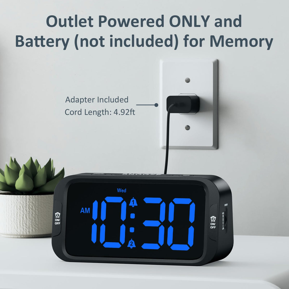 Odokee Digital Dual Alarm Clock for Bedroom, Easy to Set, 0-100% Dimmer, USB Charger, 5 Sounds Adjustable Volume, Weekday/Weekend Mode, Snooze, 12/24Hr, Battery Backup, Compact for Bedside(Blue)