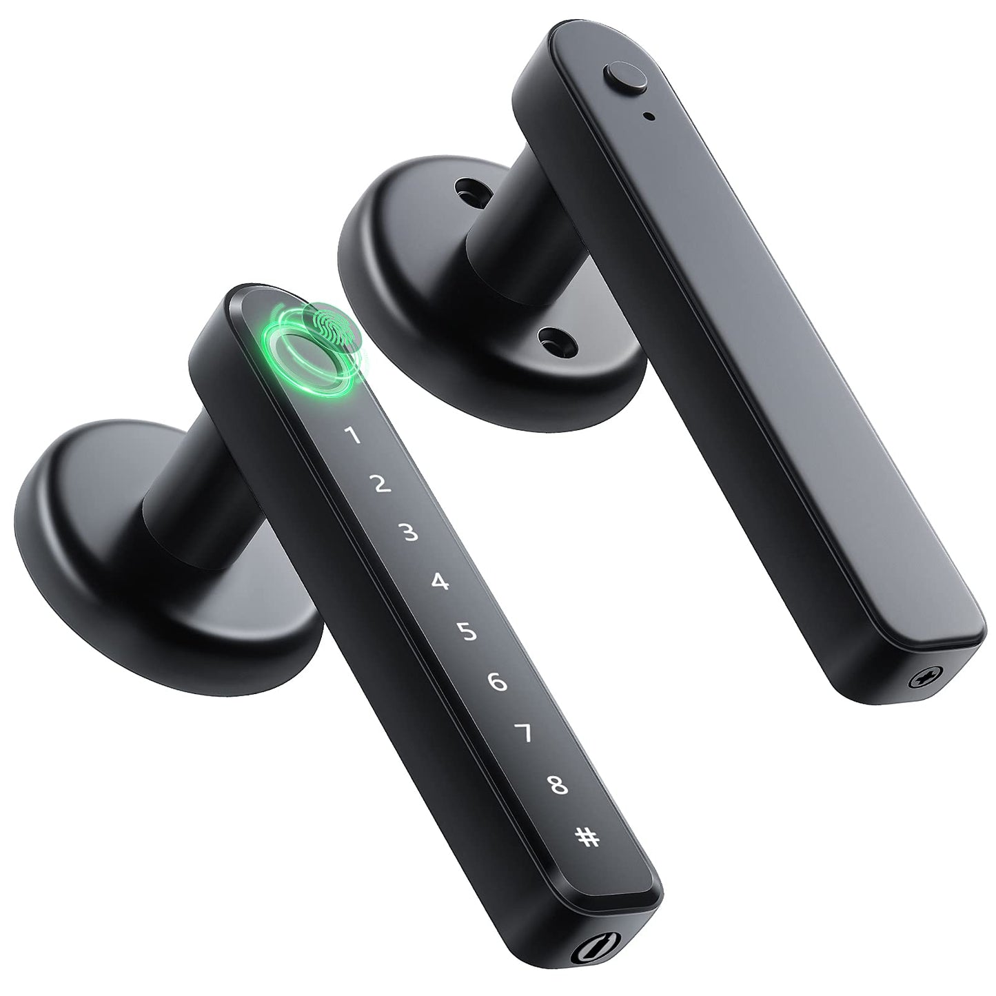 IRONZON Fingerprint Door Handle for Bedrooms - 191F 3-in-1 Fingerprint Door Lock with Keypad, Fingerprint Door Knob for Bedroom with Key, Keyless Entry Door Handle - Black