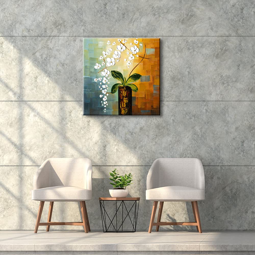 Wieco Art Beauty of Life 100% Hand-Painted Modern Flower Artwork Abstract Floral Oil Paintings on Canvas Wall Art for Home Decorations Wall Decor 24 by 24 inch