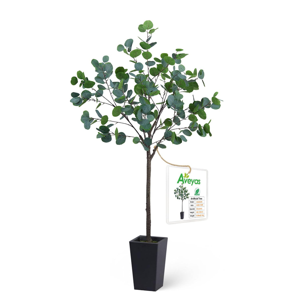 Aveyas 5ft Artificial Eucalyptus Tree for Home Decor, 5 ft Large Faux Floor Plant Fake Silk Trees with Pot for Indoor Outdoor House Living Room Office (5 Feet Tall Including Raised Pot)