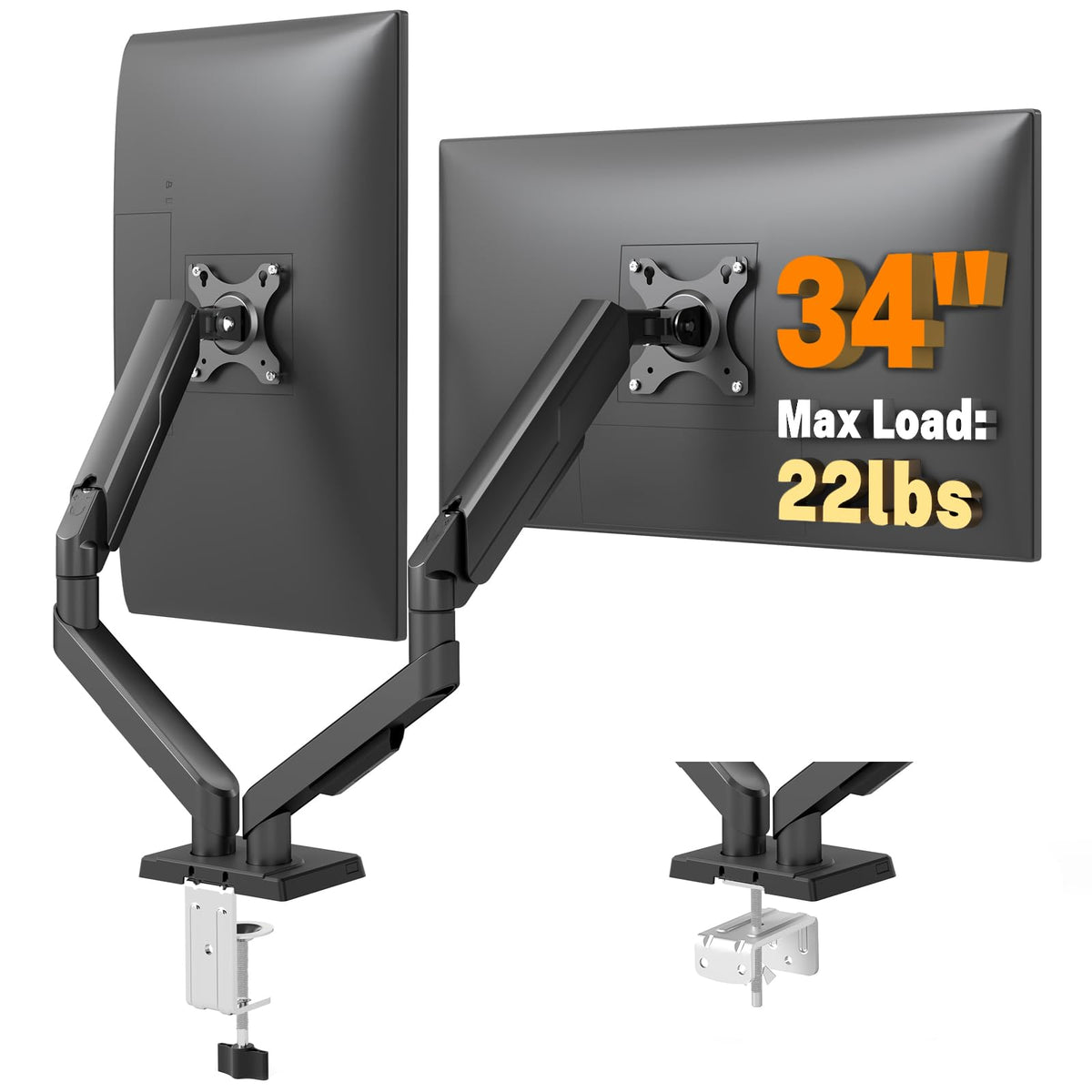 5Rcom Dual Monitor Stand for 17-34 inch Computer Screens, Full Motion Monitor Dual Monitor Arms, Dual Monitor Arms Hold up to 22lbs, Gas Spring Monitor Stand, 75/100mm VESA Mount