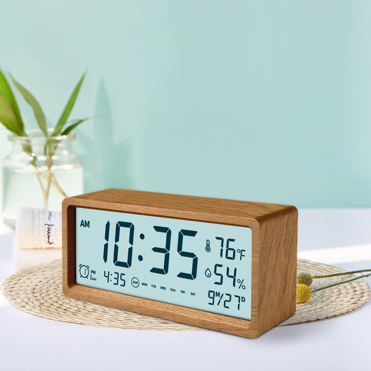 Smart Cute Digital Alarm Clock Snooze Wake Up Desk Clock Night Stand Clock Digital Bedside Tables Wood Alarm Clock for Heavy Sleepers Adults Large Display Alarm Clocks for Bedrooms Office Kids Toddler