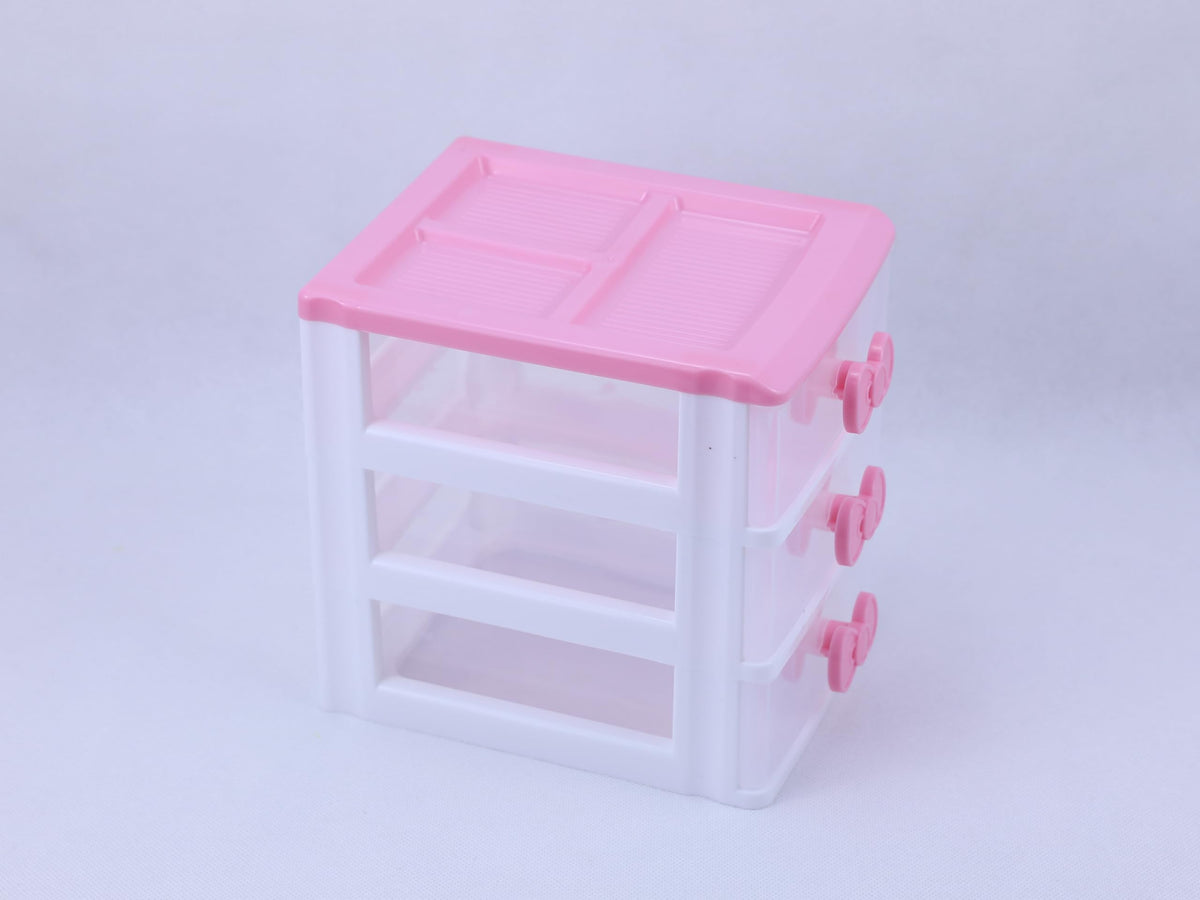 Pink 3-Tier Desk Organizer for Girls – Compact Plastic Storage Box for Makeup, Jewelry, School Supplies & Art Crafts – Cute Desktop Tidy for Bedroom Vanity or Dorm Room (Classical)