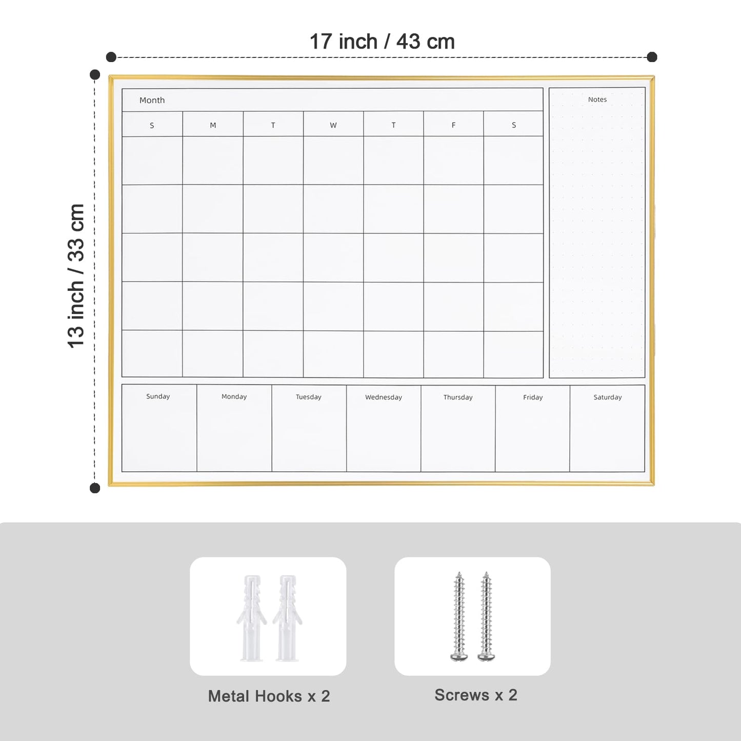 Aitakatta 3-in-1 Dry Erase Calendar for Wall with Golden Aluminum Frame, 17x 13 inches Magnetic Monthly & Weekly Calendar Whiteboard, Dry Erase Board for Wall for Decor/Memo(YL+ZL-Gold,4333)