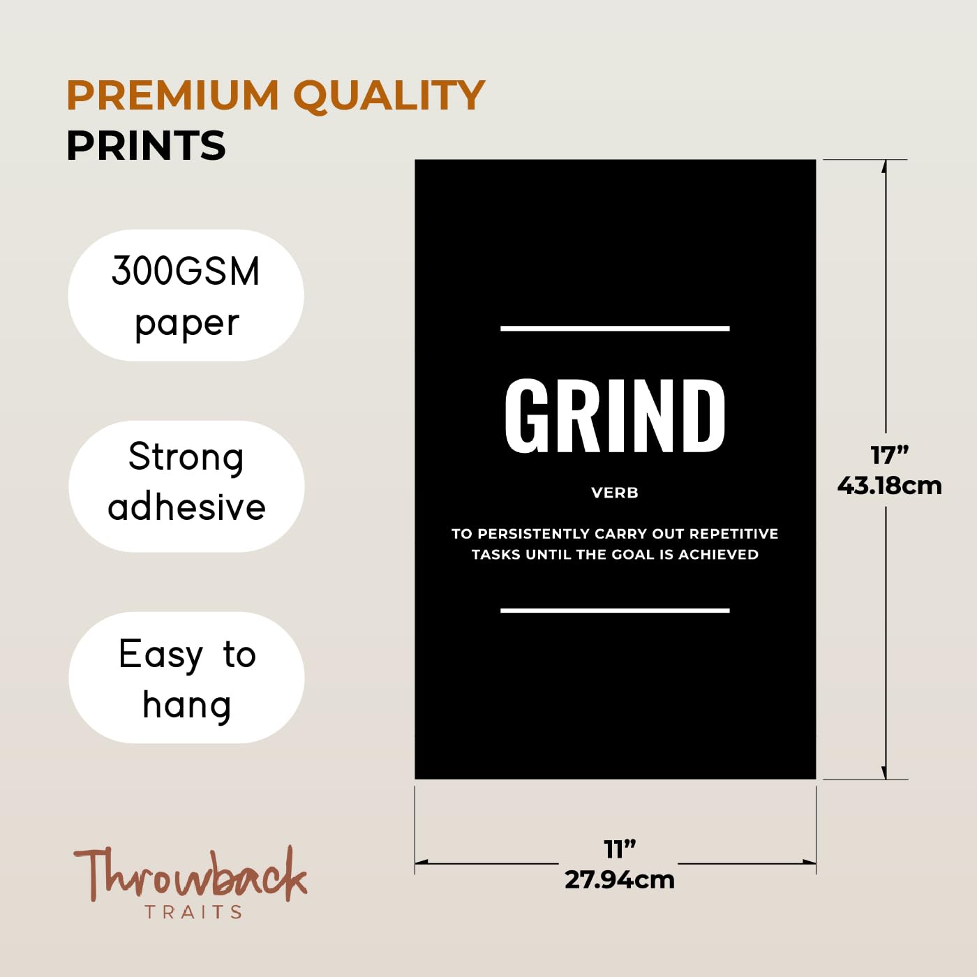 Black and White Motivational Posters Set of 6 - Inspirational Wall Art Prints for Men | Hustle Grind Discipline Office, Home Gym & Bedroom Decor | Bold Monochrome Quotes | ThrowbackTraits
