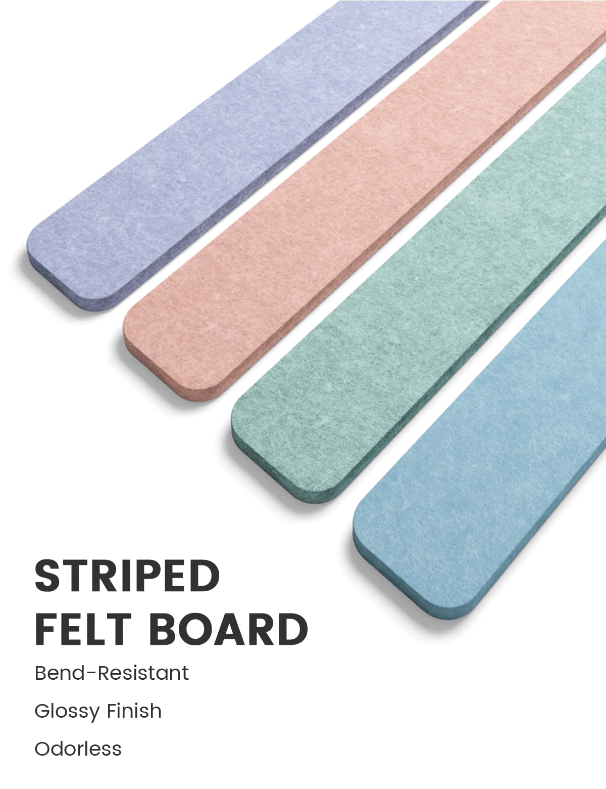 Cork Board Alternative Felt Strip Board 8-Pack 13"x2", Office Pin Board with 50 Push Pins, Adhesive Install for Bedroom Door & Home Office(Coastal Haze)