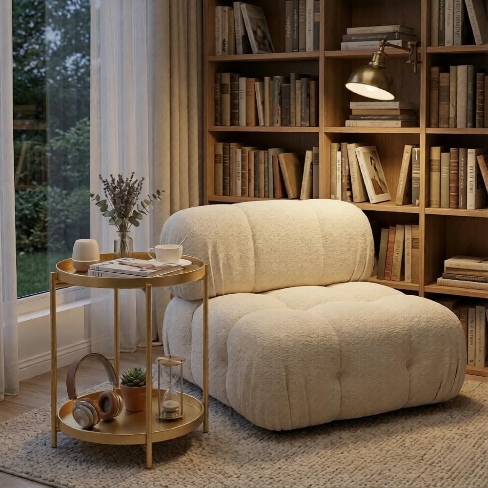 TeoKJ 2 Tier Gold Side Table, Folding Round Metal End Table Small Nightstand with Two Removable Tray for Bedroom Living Room Small Spaces Bedside Gold