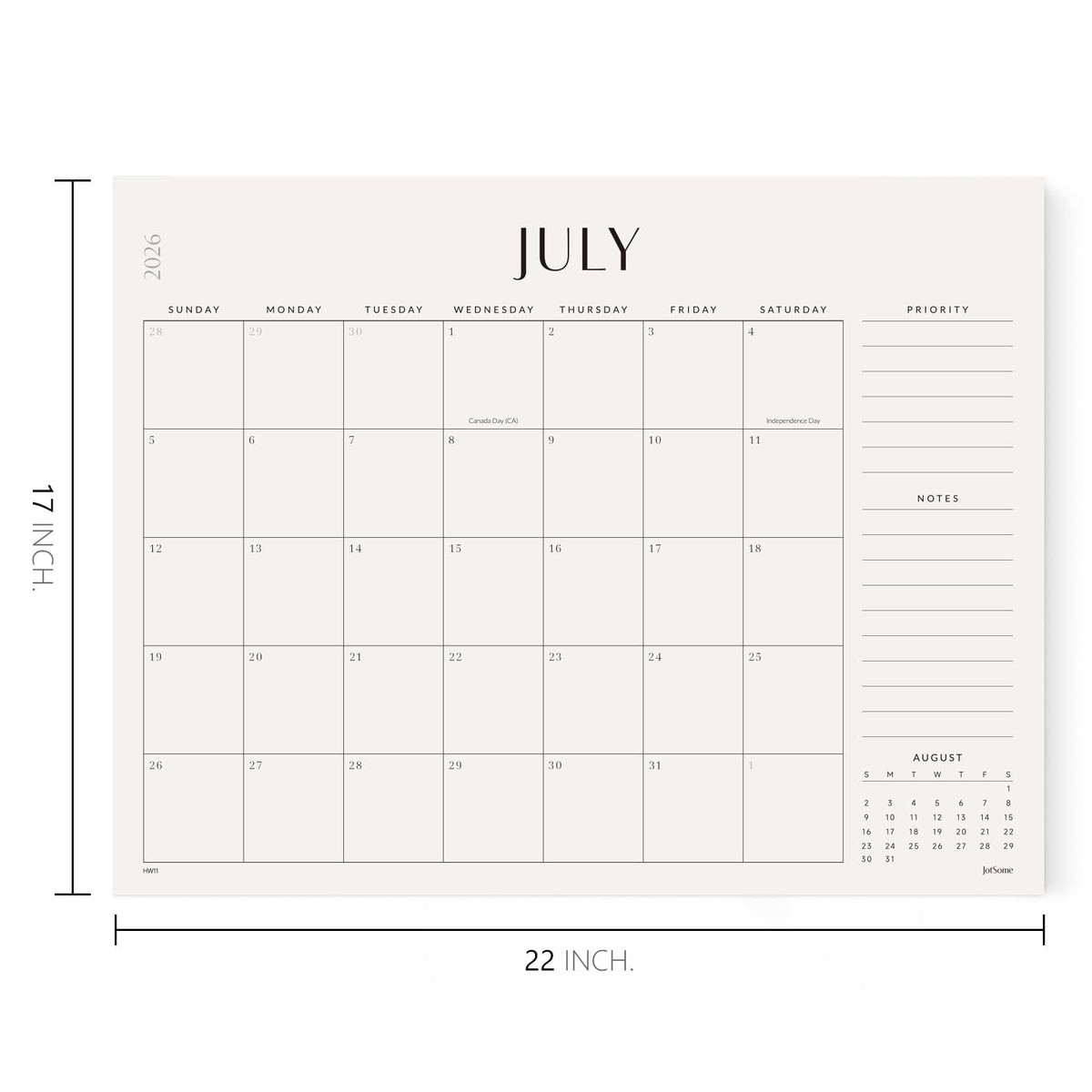 Jotsome Large Desk Calendar 2026-2027, Desk Pad Calendar From Now to June 2027 22x17 inch, Desk Blotter Calendar for Home and Office, Easy Planning (Beige, 17" x 22")