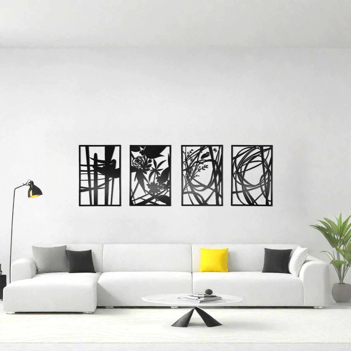 AIM & GGKK 4-Pack Minimalist Metal Wall Art Decor - Rustproof Abstract Line Decor for Bathroom, Living Room & Bedroom - Lightweight & Easy-to-Hang Modern Gallery Set for Empty Walls (17"x12", Black)