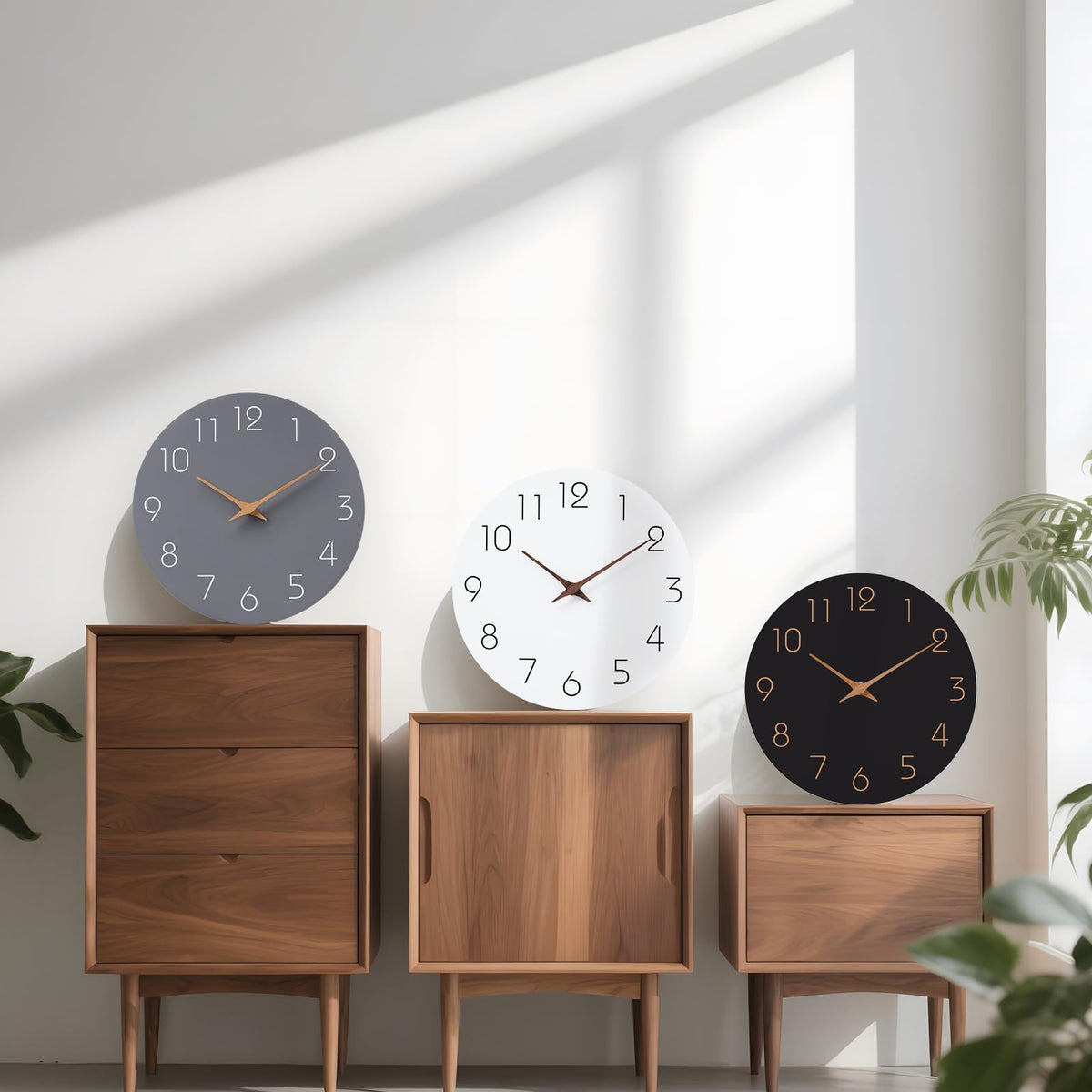 Mosewa 12 Inch Black Wall Clock Battery Operated Silent Non Ticking Modern Simple Minimalist Decorative for Kitchen Bedroom Home Office Bathroom Living Room