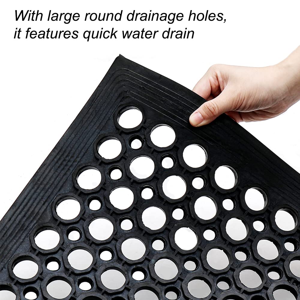 Anti-Fatigue Rubber Floor Mat - NANBOWANG Commercial Grade Grease Resistant Non-Slip Recycle Tyre Floor Mats for Restaurant Kitchen Bar Garden Outdoor Wet Area (36"x 60") Black
