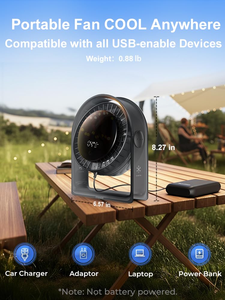 2026 New Desk Fan, Quiet Air Circulator Mini Fan for Bedroom, Portable Smart Display USB Fan, 4 Speeds Strong Airflow, 120°Tilt, Small Desktop Table Fans For Office Bedside Room, Translucent Black